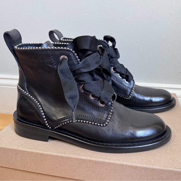 NWT Zadig & Voltaire Laureen Roma Round Toe Leather Low-Heel Boots Sz 38 - Picture 12 of 16